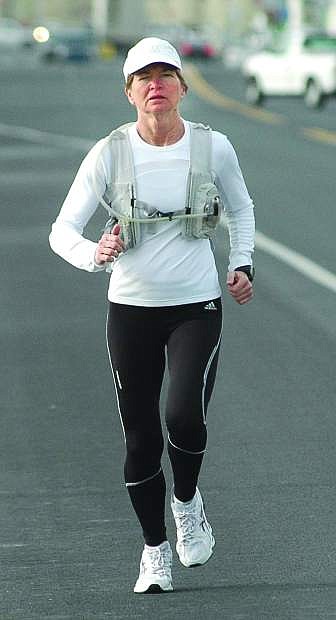 Fallon resident De Vere Karlson competed in the 118th Boston Marathon on Monday.