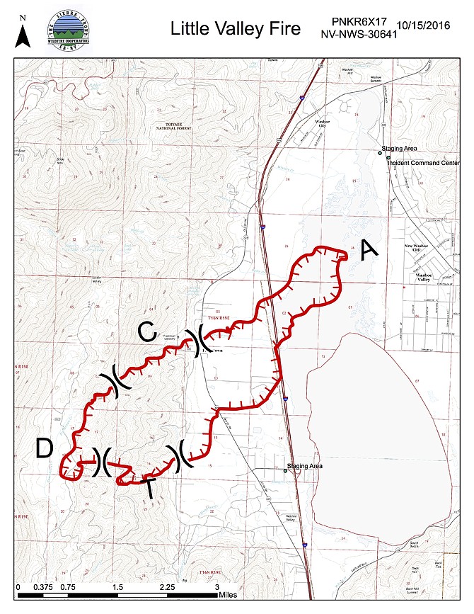 Fire map of the Little Valley Fire as of 8 a.m. Saturday
