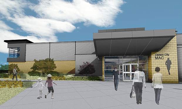 This rendering depicts the entrance to the multi-purpose athletic center.