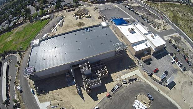 An aerial view of the Multi-purpose Athletic Center (MAC) shows construction progress Thursday afternoon in Carson.