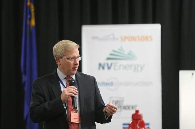 Mike Bosma gives a presentation during the Sierra Region Manufacturers Conference on Wednesday.