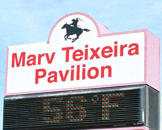 The former Pony Express Pavillion in Mills Park is renamed the Marv Teixeira Pavillion as shown here on Thursday in honor of the late Carson City Mayor.