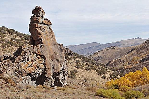In this photo taken October 2015 near Hinkey Summit, 50 miles north of Winnemucca, rocks jut from the landscape where a gunfight took place April 29, 1868 between a cavalry search party and Paiute warriors.