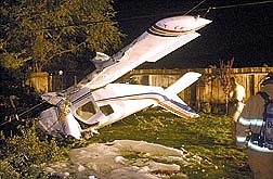 Brian CorleyThis plane came to rest in a back yard on Apollo Street in Carson City on Saturday night. Three people were hurt.