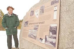 Barbara Prudic  Nevada State Historic Marker Co-ordinator stands next to the new Historical Marker 261 at Spooner Summit Wednesday afternoon.   The informational marker will be dedicated during a ceremony Friday at 2 p.m. at the marker near the picnic area at the south side of Spooner Summit.