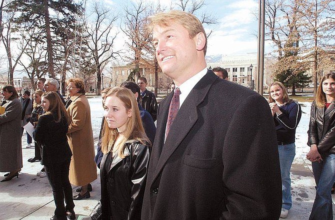 Rick Gunn photoNevada Secretary of State Dean Heller stands with his job shadow Ashley Allen, 17, in front of the Capitol on Friday afternoon.