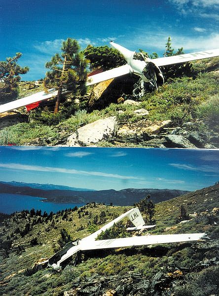 A glider lays upside down Saturday where it crashed on Snow Valley peak just north of Spooner Summit. The pilot, who holds several national titles for glider speed and distance, was killed in the crash.