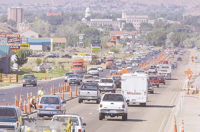 Photo by Cathleen AllisonTraffic on South Carson Street saw some relief on Wednesday when the new southbound lane was opened to traffic. Crews continue to work on the heavily traveled stretch to complete the new northbound lane.