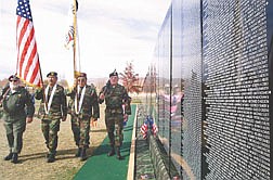From left, Fred Walliser, Rudy Colderon, Griz Hilpert and Bob White represented the Native Americans who served in the Vietnam War during a ceremony on Wednesday morning at the Rancho San Rafael Park.  The Moving Wall, a replica of the Washington D.C. memorial will be in Reno through Veterans Day.