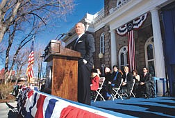 Nev. Gov. Kenny Guinn speaks to a crowd of about 450 people after he was sworn in for a second four-year term on Monday morning, Jan. 6, 2003 in Carson City, Nev.