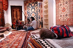 Chris Reichhold, 6, takes a nap on some Persian Rugs Saturday night to the sounds of Persian Music at Shahram&#039;s Fine Persian Rugs in Telegraph Square. Guests to the different stores at Telegraph Square were treated to discounts, music and free refreshments. Photo by Brian Corley