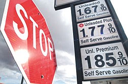 Pictured above are the current gas prices  displayed Sunday at the Arco AM PM at the Corner of Carson and 7th Street.  photo by Rick Gunn