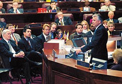 U.S. Senator John Ensign, R-Nevada spoke before the Legislature Wednesday February 19, 2003 in Carson City Nev.  (AP Photo/ Rick Gunn, Nevada Appeal)