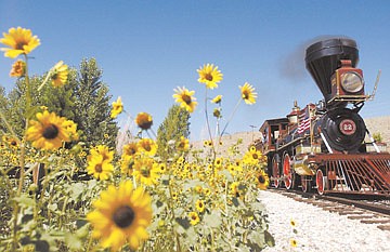 Lee Hobo guides the Inyo Locomotive around the Nevada State Railroad Museum Saturday afternoon.