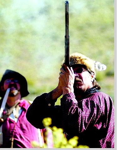 BRAD HORN/Nevada Appeal Rex Norman shoots at a target Sunday during the Eagle Valley Muzzleloaders rendezvous.