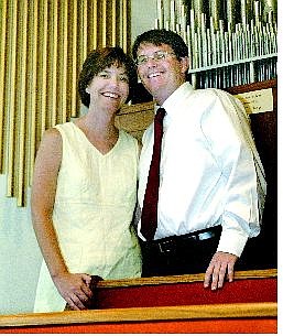 Cathleen Allison/Nevada Appeal Organist Mike Lynch and his fiancee Shawna Cortner at the Bethlehem Lutheran Church on Monday. Cortner is the new choir director and Lynch is the new organist.