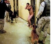 ** FILE ** Unidentified U.S. soldiers surround an Iraqi detainee in this photo obtained by The New Yorker said to be taken in December 2003, at the Abu Ghraib prison in Baghdad, Iraq. The abuse of prisoners at the prison and the disclosure of memos seemingly justifying the use of torture as an interrogation technique have led to charges that the U.S. has no moral authority to sit in judgement of others.   (AP Photo/Courtesy of  The New Yorker, File)