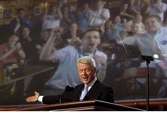 Associated Press Former President Bill Clinton speaks to delegates during the Democratic National Convention at the FleetCenter in Boston Monday.