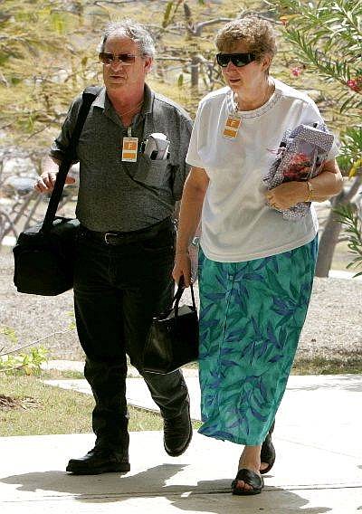 Terry Hicks and his wife Bev arrive at their hotel where tomorrow they will attend there son&#039;s David Hicks preliminary hearing on Guantanamo Naval Base August 24, 2004 in Guantanamo Cuba. On Tuesday, Aug. 24, preliminary hearings will begin for four suspected terrorists charged by the U.S. with war crimes as they appear before a commission of five military officers. (Photo by Mark Wilson/Getty Images)