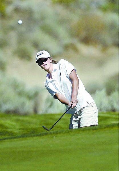Cathleen Allison/Nevada AppealCarson&#039;s Liz Rankl chips on the 6th hole at Silver Oak Golf Course Wednesday afternoon.