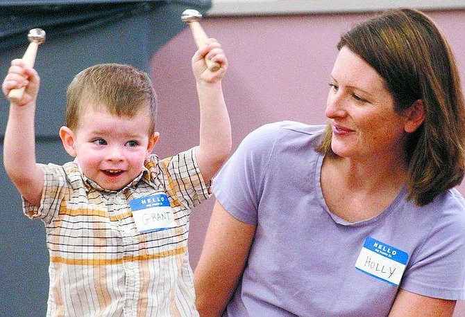 Rick Gunn/Nevada Appeal Grant Kuhlmann, 2, gets his groove on in the Musik Garten class in the basement of the Brewery Arts Center&#039;s Performance Hall Wednesday morning. His mother, Holly, brought him to the class.