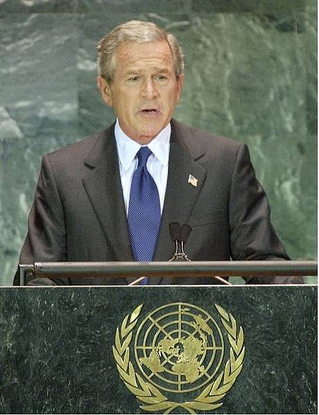 President Bush addresses the United Nations General Assembly Tuesday, Sept. 21, 2004. (AP Photo/Richard Drew)