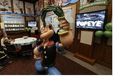 Associated Press A Popeye statue sits in an exhibit dedicated to the cartoon character at the Museum of Television and Radio in New York on Saturday. The museum unveiled a retrospective featuring rarities and collectibles from the cartoon hero&#039;s career as Popeye celebrates his 75th birthday this year.