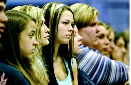 Cathleen Allison/Nevada Appeal Carson High School students, from left, Kendra Simms, Lindsey Bleuss, Jill Coates and Emily Johnson listen to an assembly at CHS Wednesday. The video production students prepared the Every Second Counts assembly to help teen drivers learn about traffic safety and driver awareness.