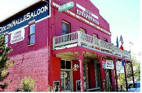Entertainment for the evening will be provided by classic-jazz harpist Beverly Colgan, of Reno, above. The historic Odeon Hall &amp; Saloon, now Mia&#039;s Swiss Restaurant was constructed in 1870, right.