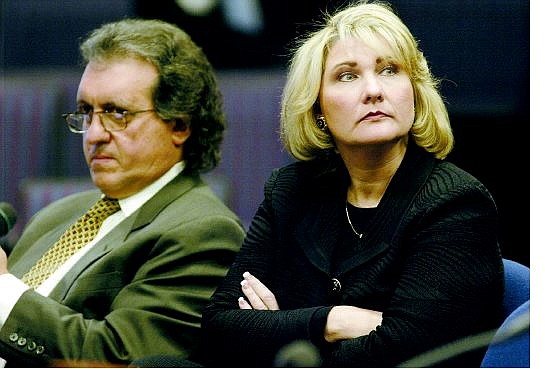 Cathleen Allison/Nevada Appeal State Controller Kathy Augustine and Dominic Gentile, one of her attorneys, listen to testimony during Augustine&#039;s Senate impeachment trial Wednesday morning at the Legislature.