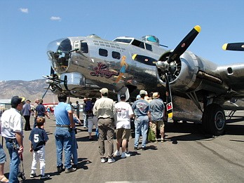 Kirk CarawayPeople wait to tour the interior of Sentimental Journey, a World War II era B-17 bomber.