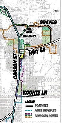 The proposed route for the Carson City bus system.