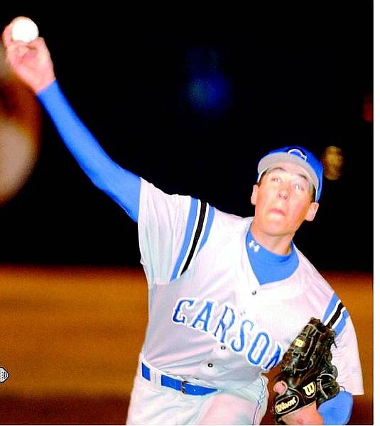 BRAD HORN/Nevada Appeal Carson&#039;s No. 35 delivers a pitch Friday at Ron McNutt Field.