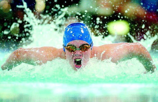 BRAD HORN/Nevada Appeal Carson High swimmer Sam Forbes competes in the 400 IM finals at the Carson Aquatic Center on Saturday.