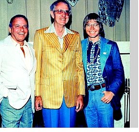 Provided to the Tahoe Daily Tribune. Bill Harrah, center, poses with Frank Sinatra, left, and John Denver in this undated photo.