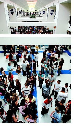 Chad Lundquist/Nevada Appeal Students at Carson High School, gather in the commons area for their first lunch break of the year on Wednesday.
