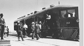 Nevada State Museum photo The Virginia &amp; Truckee No. 22, McKeen Motor Car No. 70 on its first run at Minden on June 2, 1910.