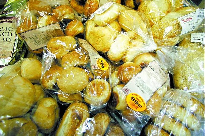 BRAD HORN/Nevada Appeal Rolls, bagels, french rolls, and garlic bread are some of the varieties of bread donated by Smith&#039;s and Albertsons to the Dayton Bread Bank.