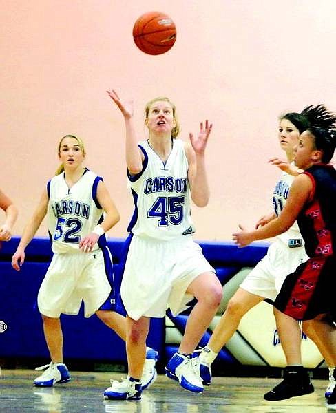 BRAD HORN/Nevada Appeal Carson&#039;s Catherine Brekken gains possession of a deflected ball during the first half in Carson on Friday.