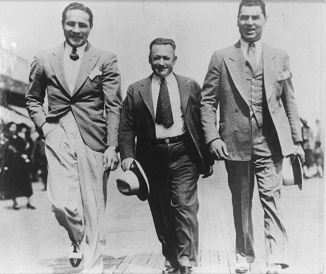 Photo Courtesy of Max Baer Jr. From left, Max Baer Sr., Ancil Hoffman and Jack Dempsey on the boardwalk in Atlantic City, N.J. on June 17, 1934, following Baer&#039;s heavyweight-championship victory.