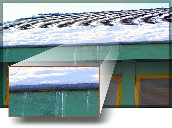Photo Illustrations by Phil Wooley/Nevada Appeal Snow on a roof can form ice dams. Left unchecked, ice dams can lead to costly repairs for the homeowner.