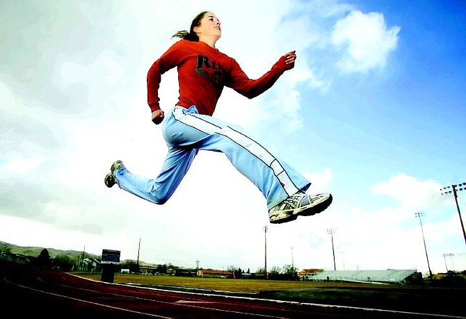 BRAD HORN/Nevada Appeal Reno High School junior runner Mel Lawerence, 16, trains at the school&#039;s practice facilities on Thursday.