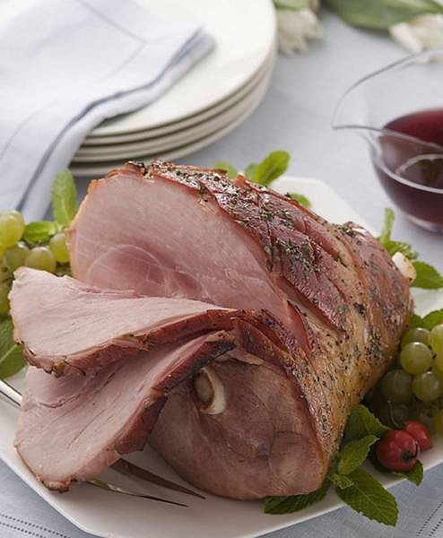 National Pork Board/Associated Press In Baked Ham with Cabernet-Peppercorn Glaze, red wine and cracked black peppercorns are the power basis of a simple but effective combination of ingredients that gives this ham both a burnished glaze and rich flavor.