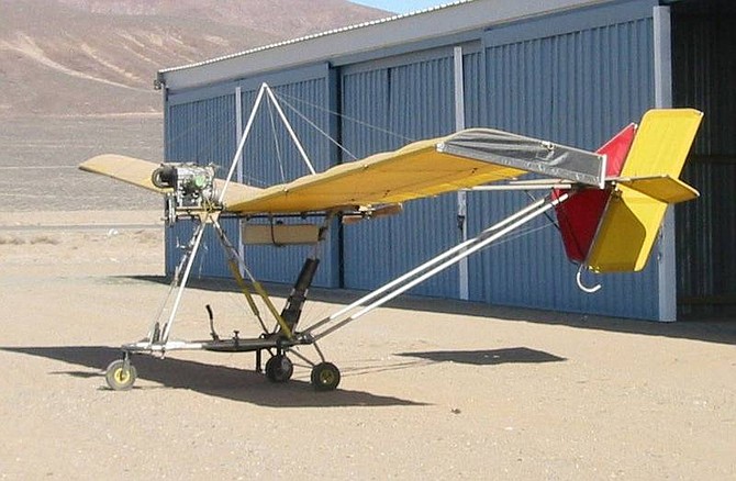 John Turnipseed/Western Nevada Ultralights A Mirage ultralight is pictured in front of its hangar at the Silver Springs Airport, site of the Lyon County Air Fest this weekend. Last year, about 5,000 people attended.