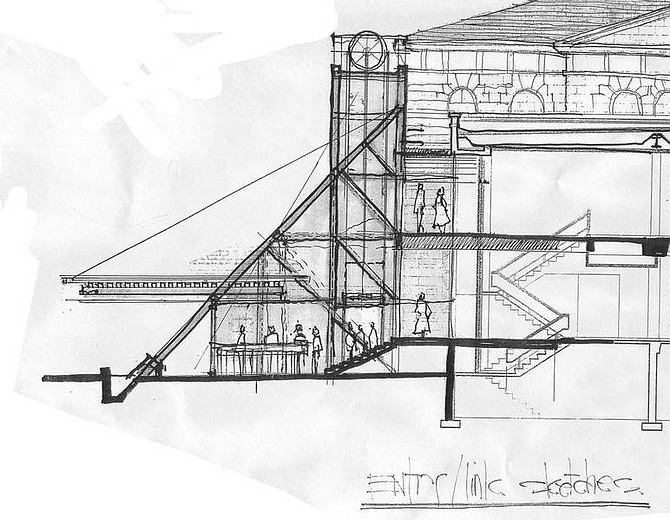 Drawing Provided by State Public Works A drawing of the proposed entry for the Nevada State Museum. The structure uses a mine head frame taken from the state&#039;s mining history to help tie the historic U.S. Mint structure to its newer building to the north.