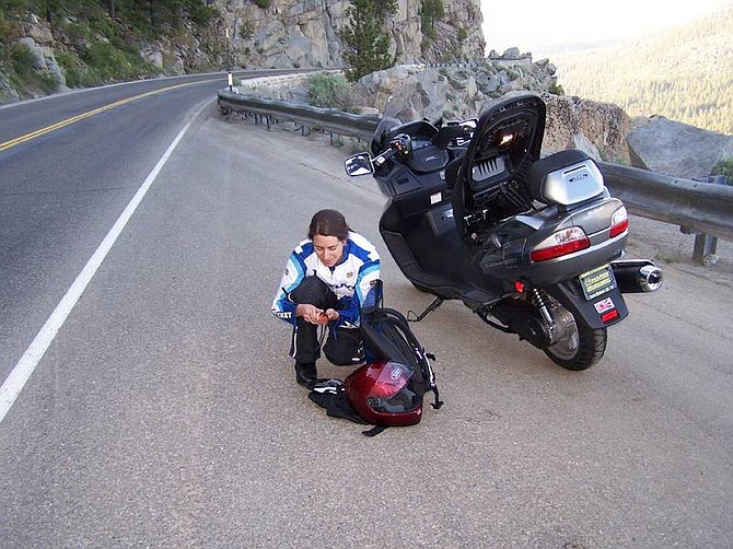 Dave Cooper/for the Nevada Appeal Diana Nankin, 29, of San Francisco, is the lead cartographer of the group of five women&#039;s cartographers traveling by motorcycle from San Francisco to Athens, Ga. The team overnighted in Carson City on Wednesday.