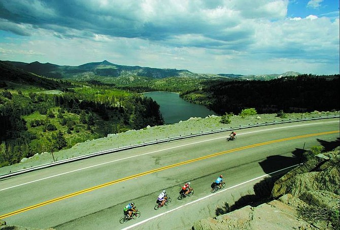 Deathride participants travel up Kit Carson Pass in Markleeville, Calif., on Saturday, July 8, 2006. (AP Photo Brad Horn, Nevada Appeal)