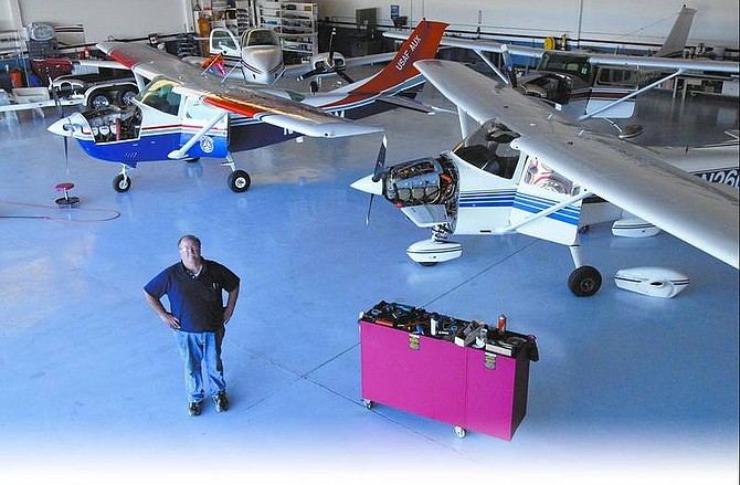 Kevin Clifford/Nevada Appeal Steve Poscic, owner of Carson Aviation Services, LLC has been an aviation mechanic for 35 years.