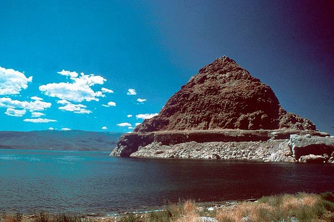 The namesake pyramid at Pyramid Lake is made of tufa rock, formed when calcium bonds with salty carbonate.