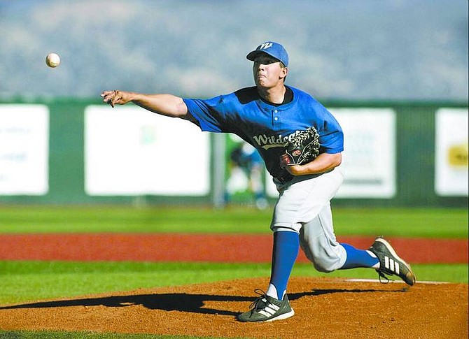 Cathleen Allison/Nevada Appeal  Justin Garcia pitches for the Wildcats on Wednesday against the Reno Astros at WNCC.